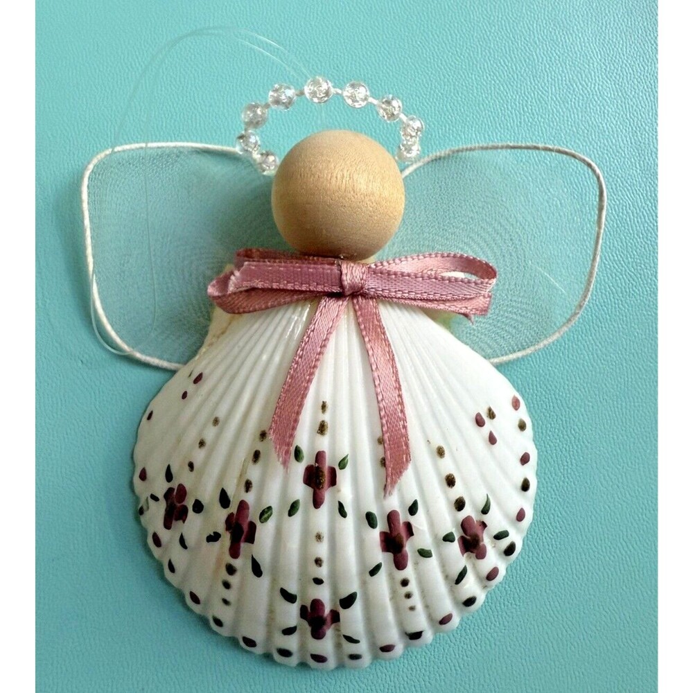 Vintage 3D Seashell Angel Hand-painted Christmas Ornament - Good Condition